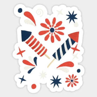 Red, white and blue fireworks Sticker